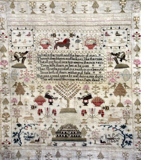 A George III needlework sampler, 21 x 18.5in.